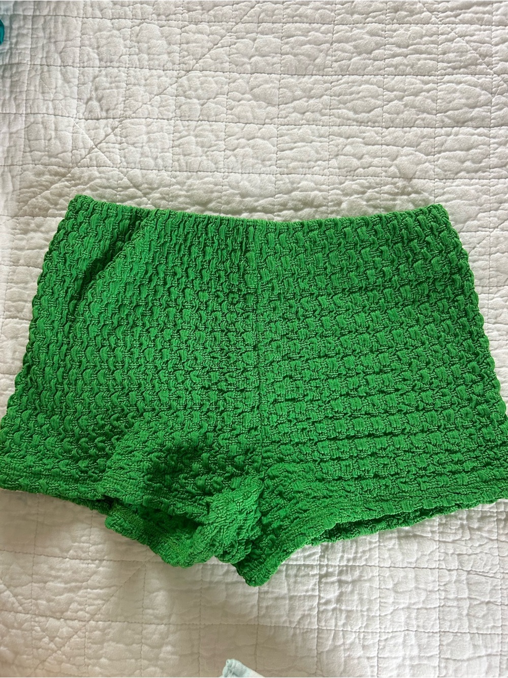 Zara Bright Green Textured Knit Shorts